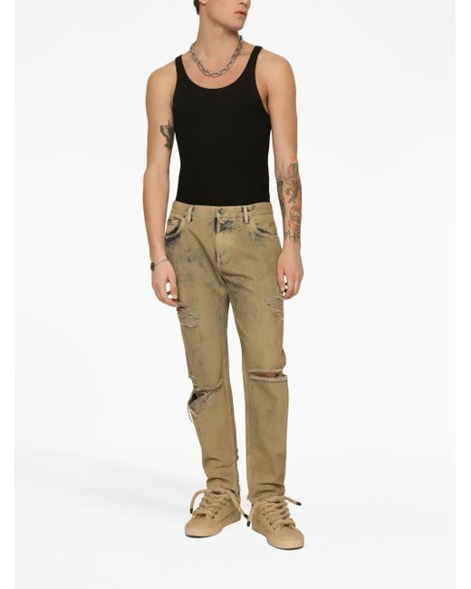 Dolce & Gabbana Natural Ripped Slim-Fit Jeans for men