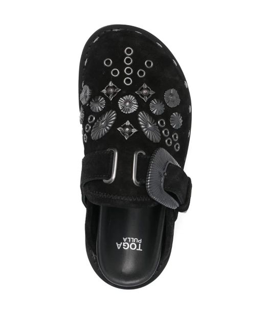 Toga Black Sabot Metal Suede Mules