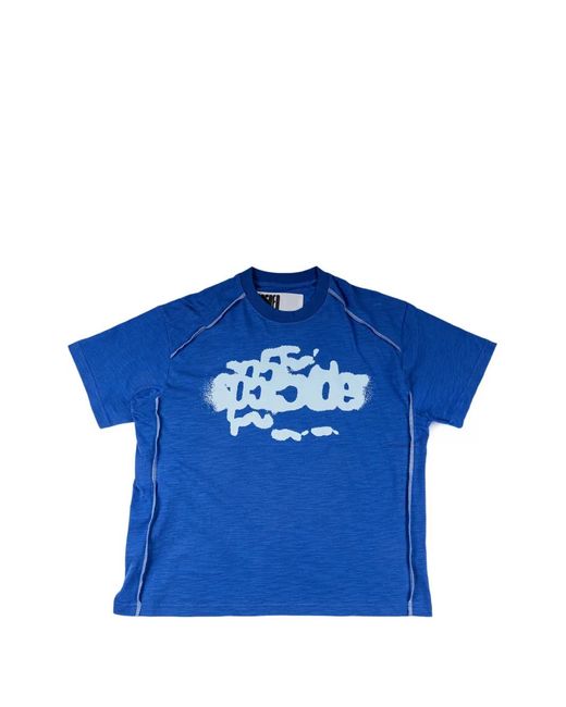 Sp5der Blue Contrast-Stitch Slub T-Shirt for men