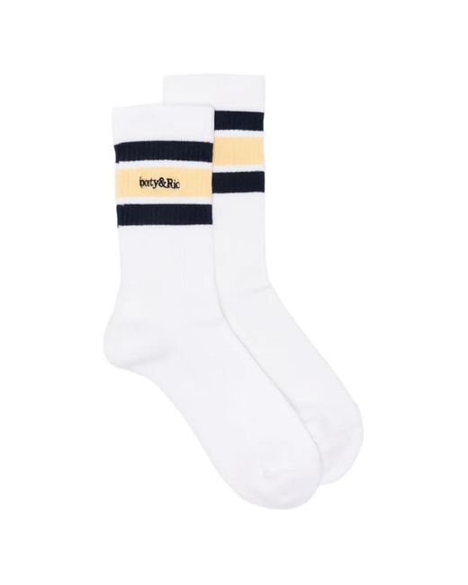 Sporty & Rich White Serif Logo Striped Socks