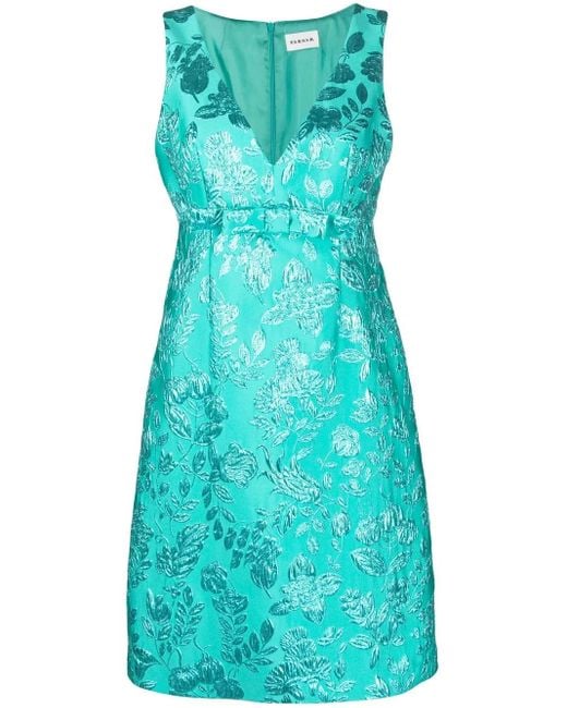 P.A.R.O.S.H. Blue Floral Jacquard Lurex Mini Dress