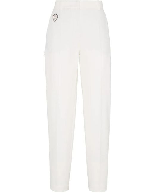 Brunello Cucinelli White Logo Patch Tailored Trousers