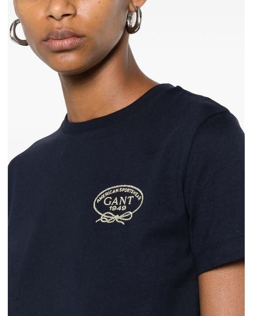 Gant Blue Logo-Embroidered Short-Sleeve T-Shirt