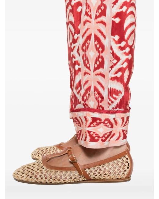 Farm Rio Red Tropical Tapestry Pleated Ikat Trousers