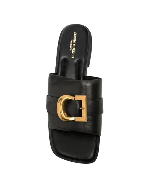 SERGIO MORETTI FIRENZE Black Buckle-Detail Square-Toe Sandals