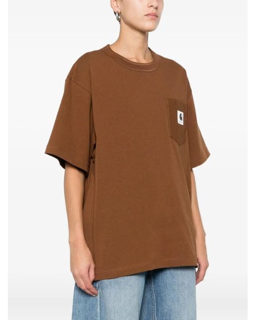 Sacai Brown Logo-Patch T-Shirt