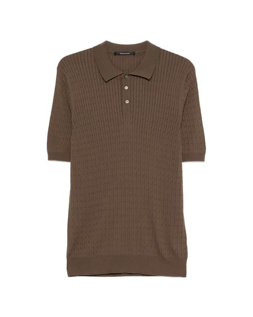 Tagliatore Brown Kart Textured Button Polo Shirt for men