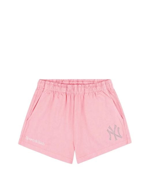 Sporty & Rich Pink Yankees Krystal Disco Shorts