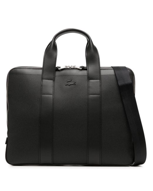 Lacoste Black Chantaco Logo-embossed Leather Laptop Bag for men