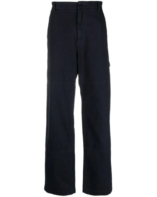 Dolce & Gabbana Blue Logo-Plaque Cotton Straight Trousers for men