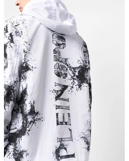 Philipp Plein White Splash-Print Hooded Jacket for men