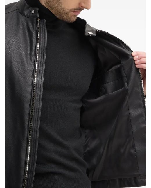 Sisley Black Zip-Fastening Buttoned-Collar Jacket for men