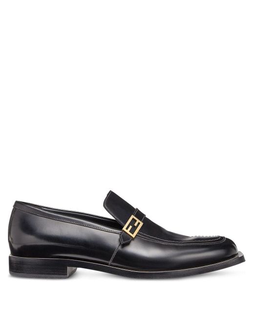 Fendi Black Smooth Ff Detail Loafers for men