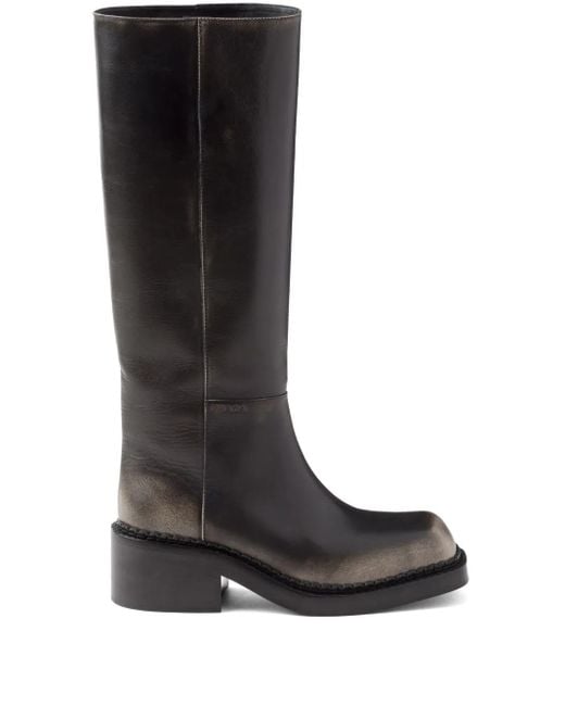 Prada Black Aged Effect 55Mm Leather Boots