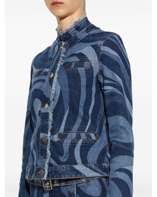 Emilio Pucci Blue Marmo-print Denim Jacket