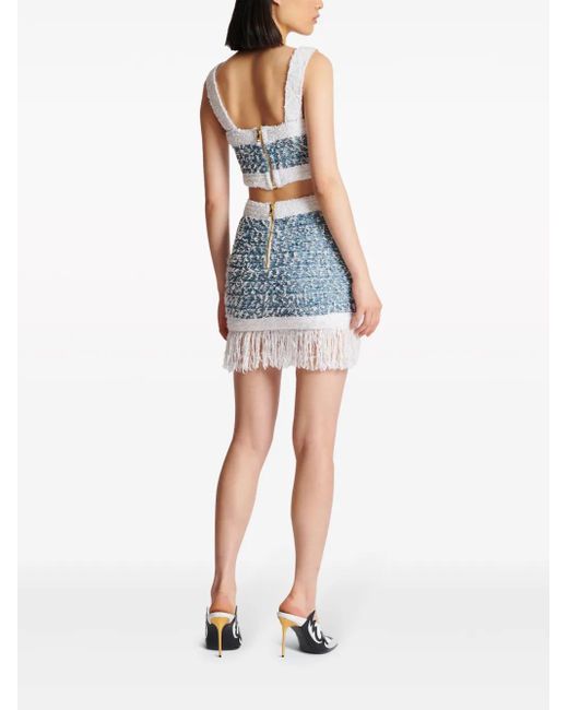Balmain Blue Tweed Crop Top