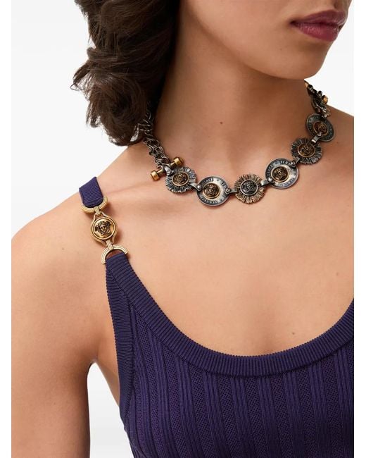 Versace Blue Stretch Viscose Mesh Ribbed Knit Top