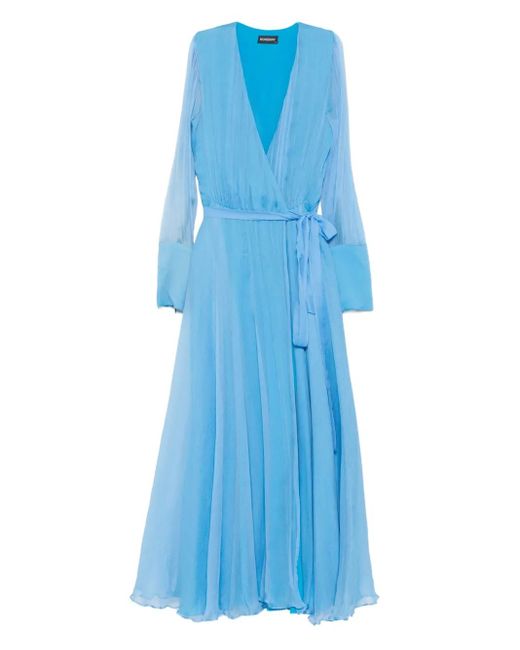ROSERRY Wrap-Effect Long-Sleeve Midi Dress in Blue | Lyst Australia