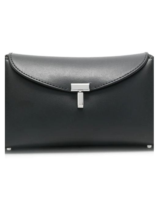 Totême  Gray Mini T-Lock Leather Clutch Shark