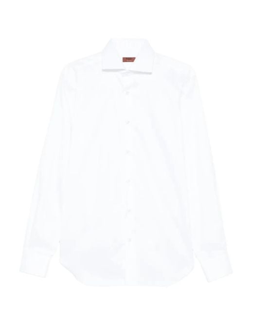 Barba Napoli White Long-Sleeve Button-Down Shirt for men