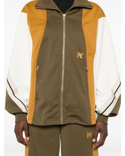 Palm Angels Green Monogram-Embroidered Colourblock Track Jacket