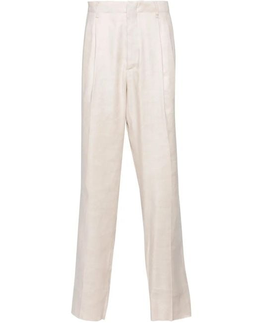 Lardini White Linen-Blend Tapered Trousers for men