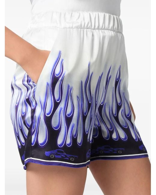 Philipp Plein Blue Flame Satin Shorts