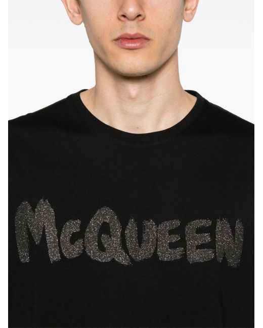 Alexander McQueen Black Logo-print Cotton T-shirt for men