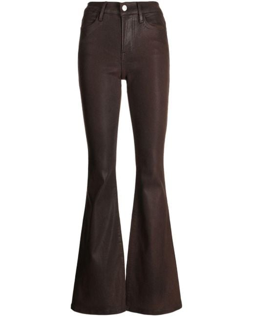 FRAME Wax-coated Flared Jeans in Brown | Lyst