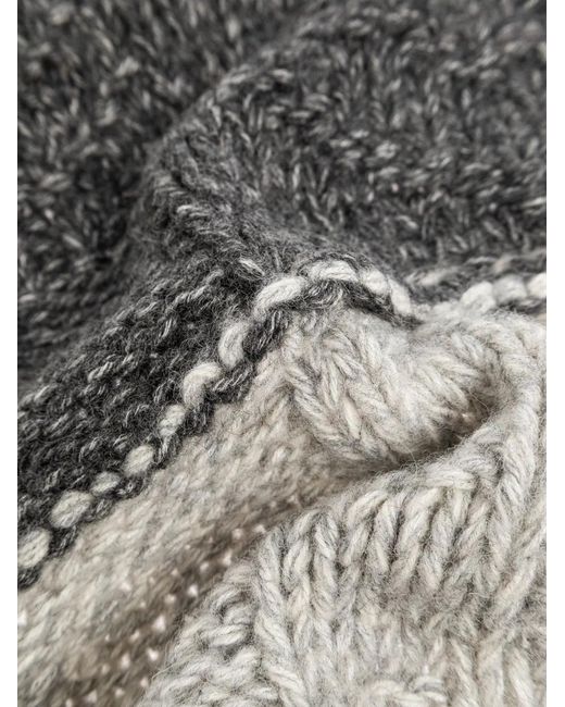 Ganni Gray Patchwork Fringed Scarf