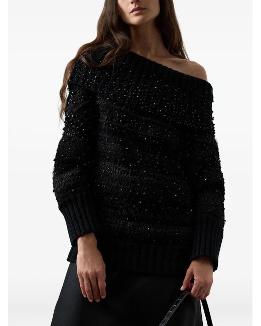 Ralph Lauren Black Schulterfreier Pullover Mit Verzierung