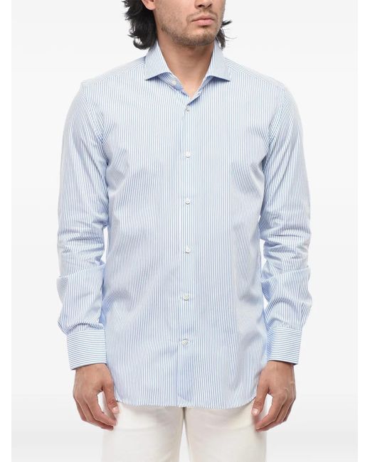 Colamarino Blue Striped French-Collar Shirt for men