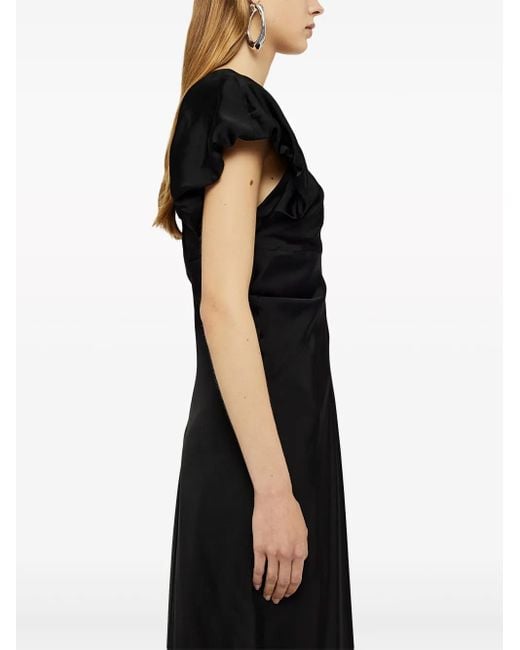 Jil Sander Black Gathered-Detail Satin-Finish Gown