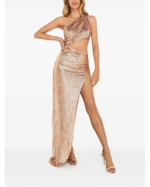 Bronx and Banco White Pailletten-Maxikleid mit asymmetrischem Saum