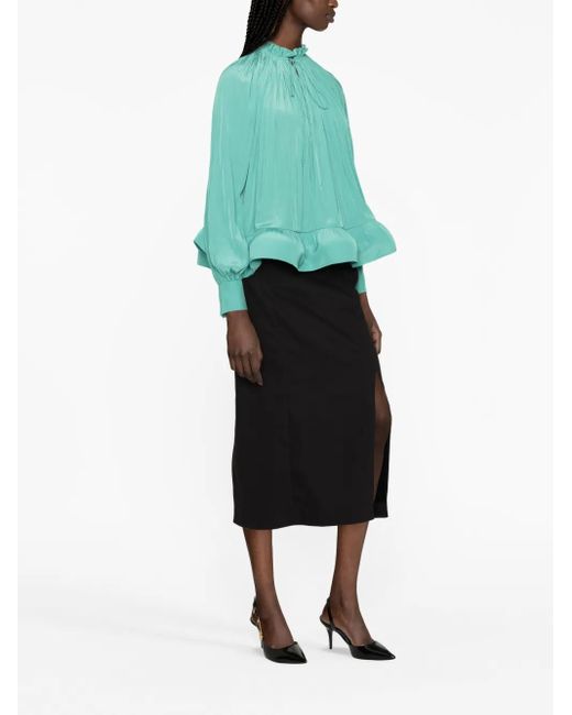 Lanvin Green Ruffled Gathered Blouse