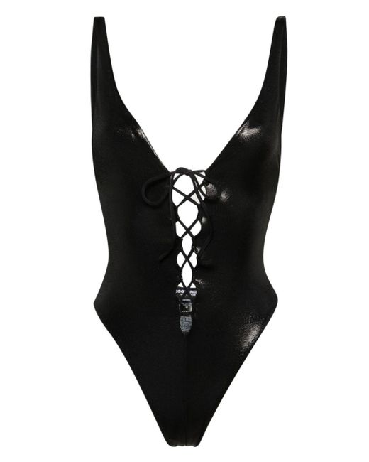 DSquared² Black V-neck Metallic Swimsuit