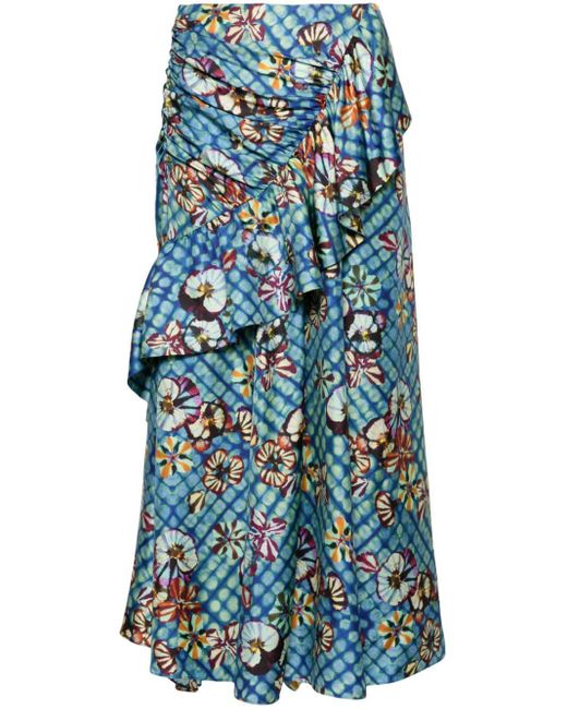 Ulla Johnson Blue Bridget Floral-print Silk Skirt