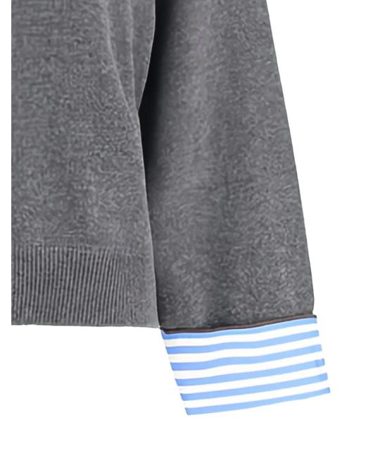 Brunello Cucinelli Gray Striped-Cuff Roll-Neck Sweater