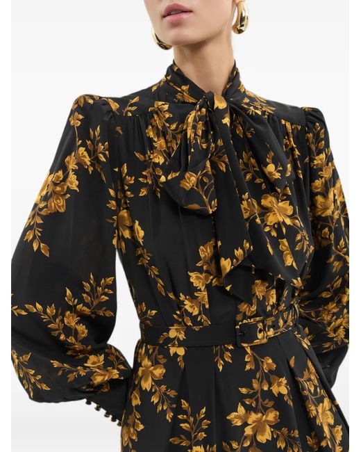 Rebecca Vallance Black Gilded Floral Long Sleeve Maxi Dress