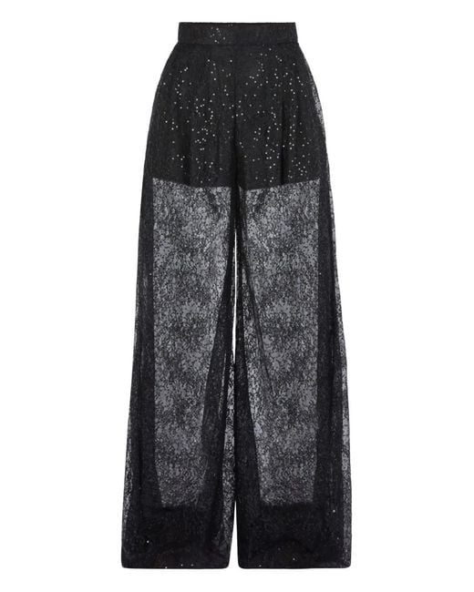 Nina Ricci Black Sequined-Lace Palazzo Pants