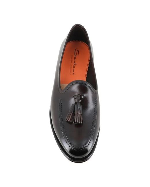 Santoni Brown Tassel Leather Loafers for men
