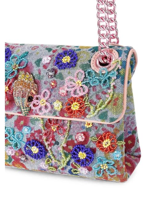 Kurt Geiger White Bead-Embellished Floral-Print Shoulder Bag