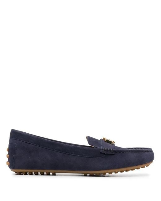 Ralph Lauren Blue Logo-Lettering Leather Loafers