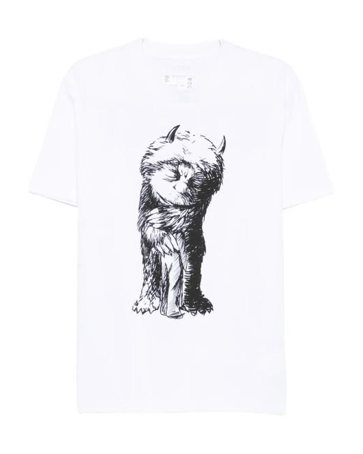 Sacai White Graphic-Print Cotton T-Shirt for men