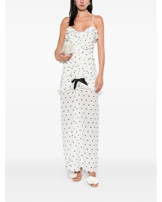 Alessandra Rich White Polka Dot-Print Ruched Dress