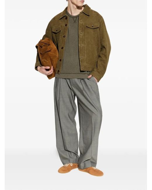 Officine Generale Green Button-Fastening Suede Jacket for men