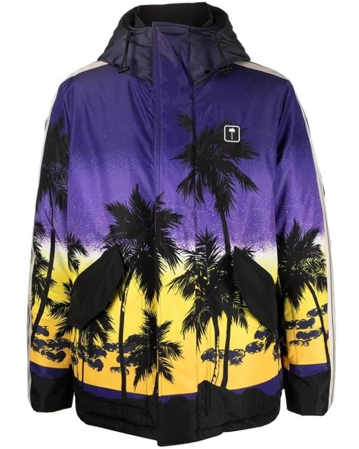 Palm Angels Blue Sunset-Print Hooded Jacket for men