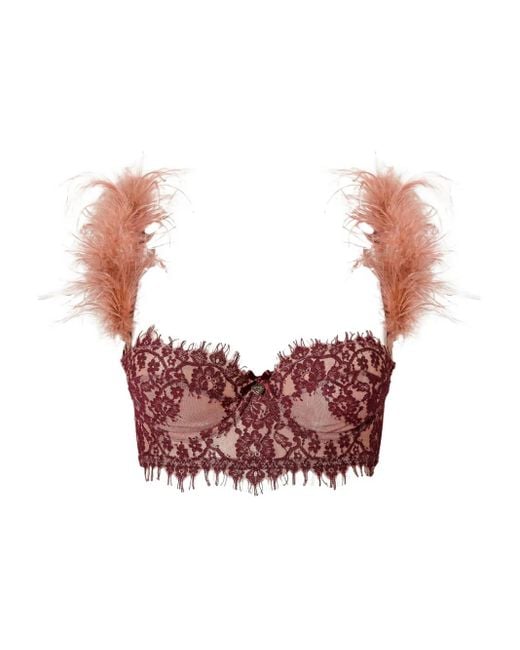 Sujetador balconette con ribete de plumas Twinset de color White