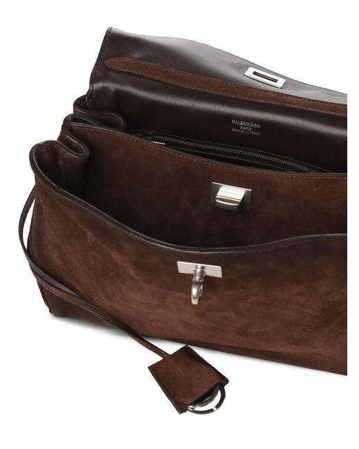 Balenciaga Brown Small Rodeo Suede Leather Top-Handle Shoulder Bag