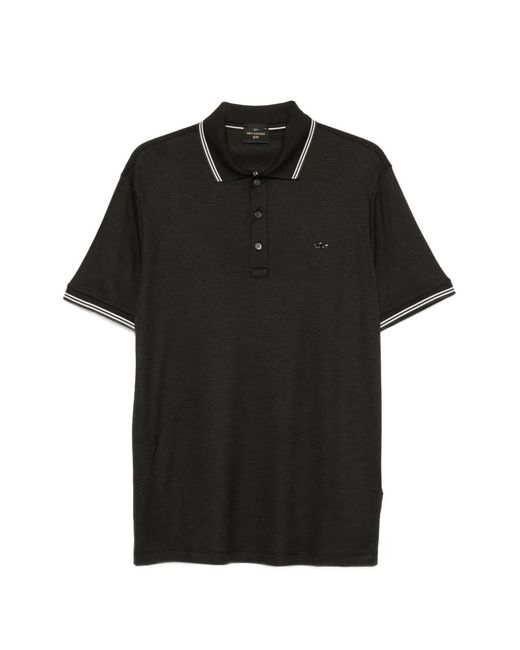Paul & Shark Black Logo-Plaque Tipped Polo Shirt for men